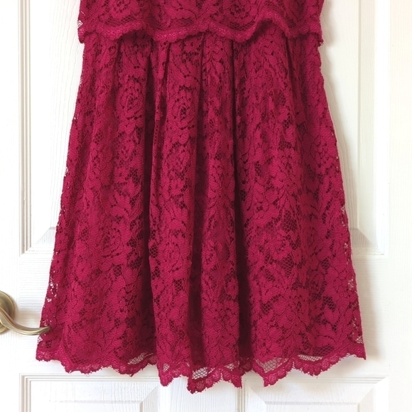 Free People Lost In A Dream Lace Halter Split Back Twofer Mini Dress Magenta 6 - Picture 5 of 15